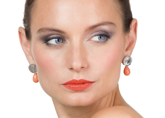 Heide Heinzendorff Münz-Creolen Coco 925 Silber Tropfen Einhänger Orange Hummer