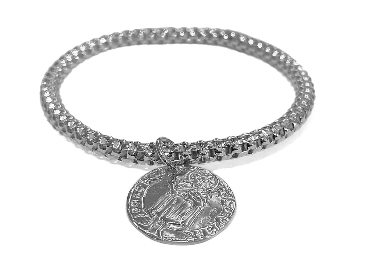 Heide Heinzendorff Armband Münze 925 Sterling Silber Rhodiniert Dehnbar