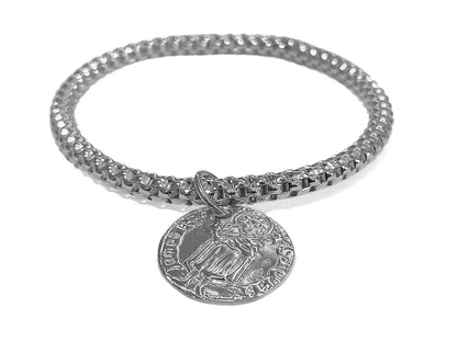 Heide Heinzendorff Armband Münze 925 Sterling Silber Rhodiniert Dehnbar