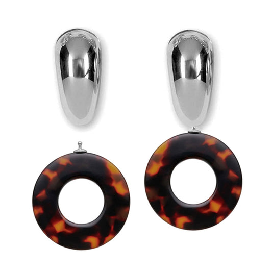 Heide Heinzendorff System-Creolen Hanna 925 Sterling Silber Rhodiniert Einhänger Rund Acetat Leoparden-Look