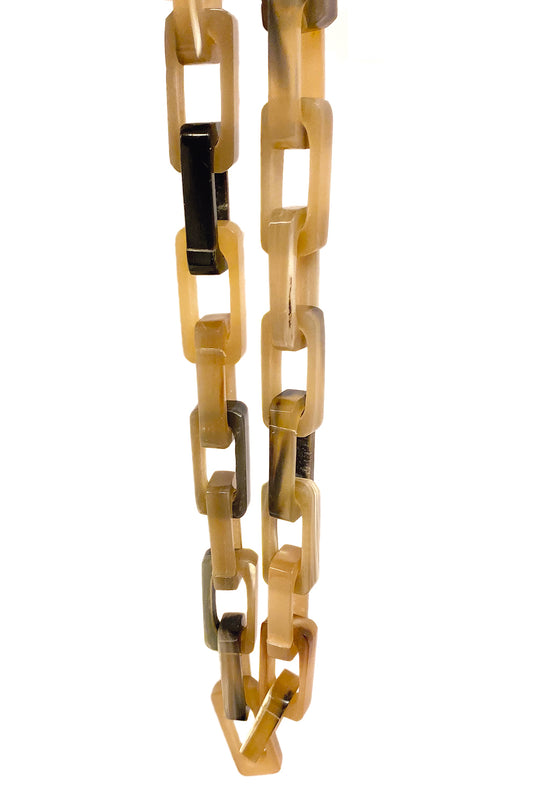 Lange Hornkette Eckige Glieder Beige Camel Statement Unikat 95 cm