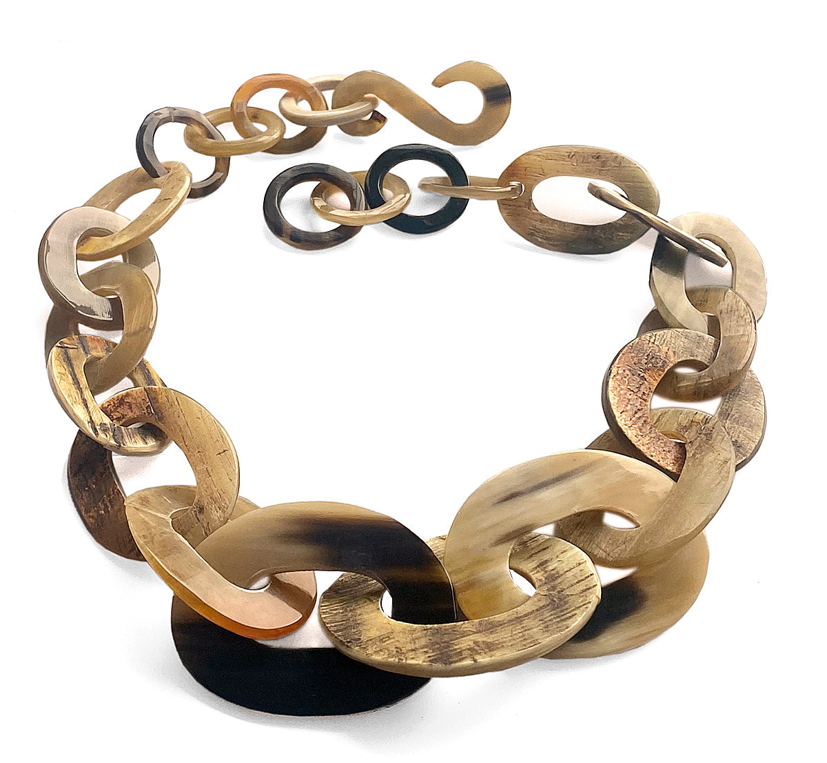 Kette Hornglieder Gross Oval Matt Poliert 70 cm Lang Unikat