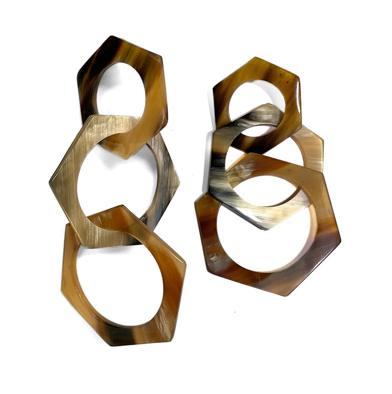Lange Boho Hornohrringe Ring-Design Statement Unikate XL Groß Braun