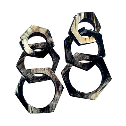 Lange Boho Hornohrringe Ring-Design Statement Unikate XL Groß Schwarz