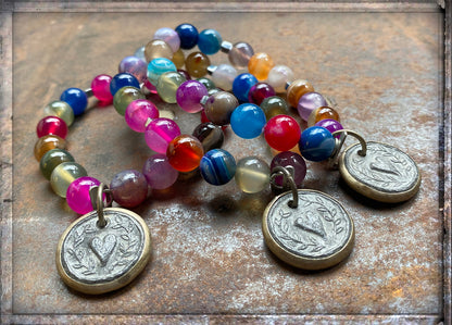 ICON Design Living Armbänder Herz-Amulett Achat Multicolor Bunt Dehnbar