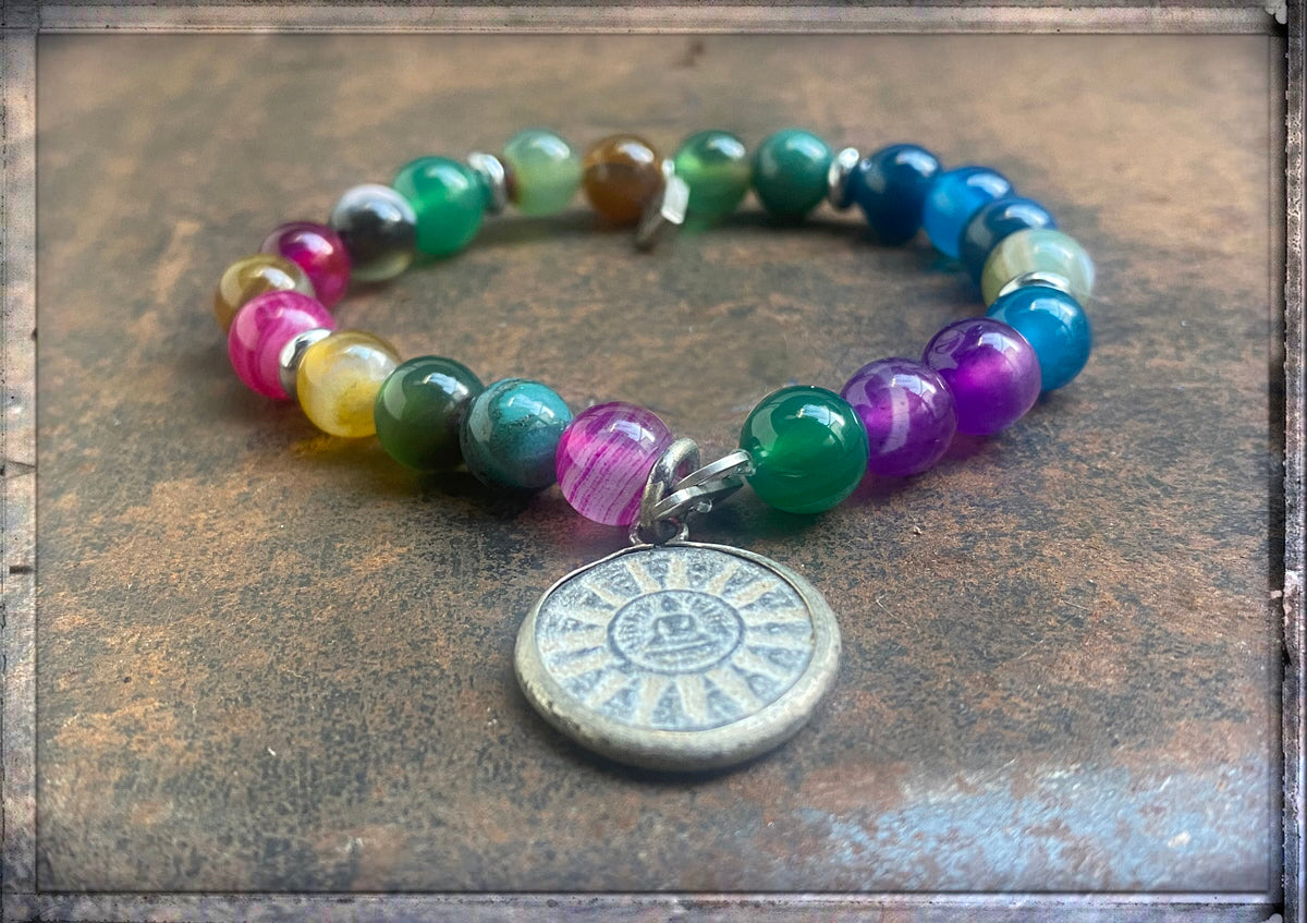 ICON Design Living Armband Buddha Amulett Achat Multicolor Dehnbar
