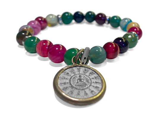 ICON Design Living Buddha-Armband Achat Multicolor Dehnbar 