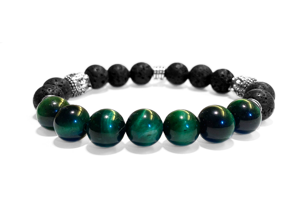 ICON Design Living Armband Buddha Silber Tigerauge Grün Lava Schwarz Dehnbar