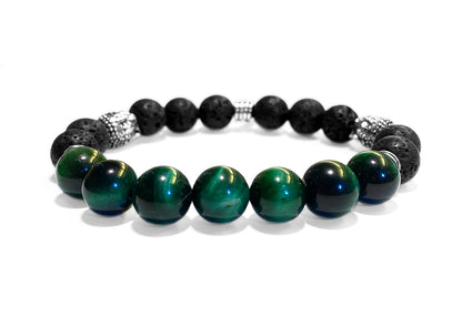 ICON Design Living Armband Buddha Silber Tigerauge Grün Lava Schwarz Dehnbar