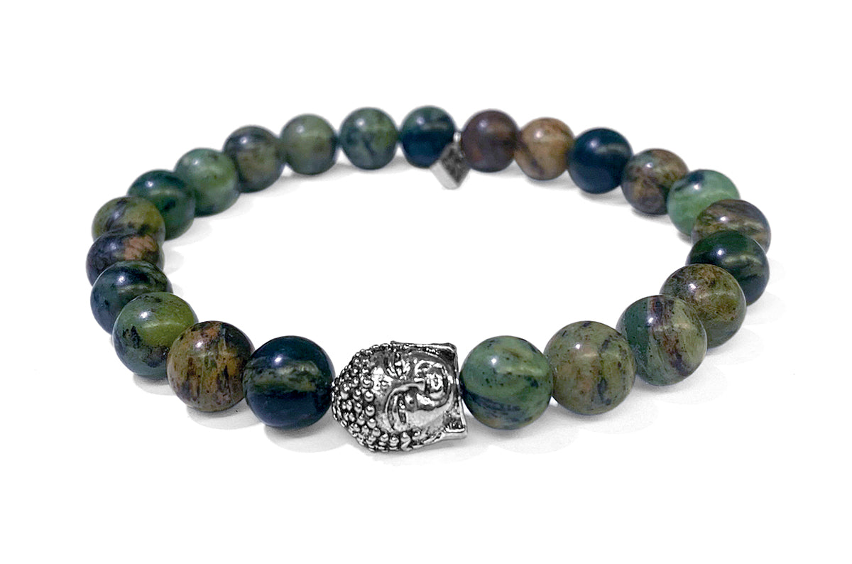 ICON Design Living Armband Buddha Afrikanischer Türkis 8 mm Dehnbar Unisex