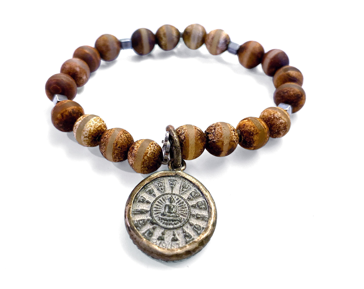 ICON Design Living Buddha-Armband Shanti Achat Braun Dehnbar