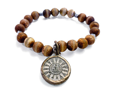 ICON Design Living Buddha-Armband Shanti Achat Braun Dehnbar