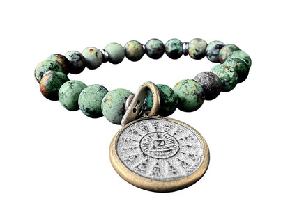 ICON Design Living Buddha-Armband Shanti Amulett Afrikanischer Türkis 8 mm Dehnbar