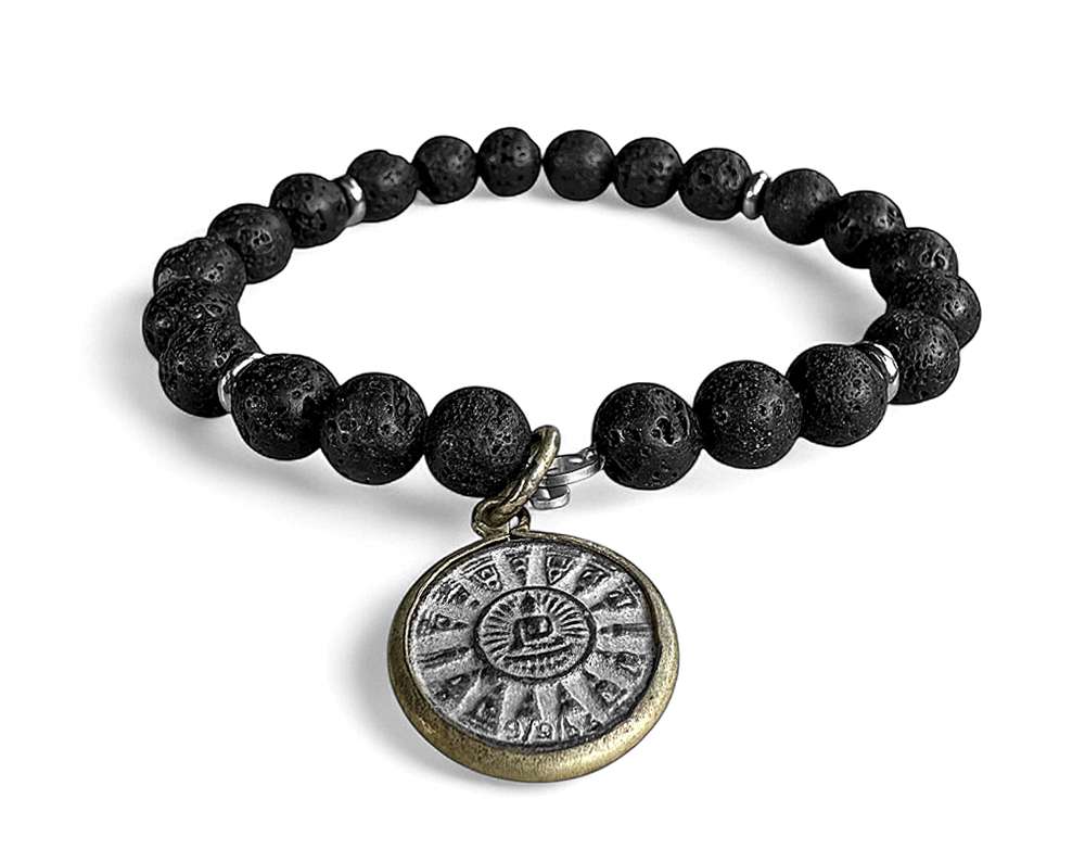 ICON Design Living Buddha-Armband Shanti Amulett Lava 8 mm Dehnbar