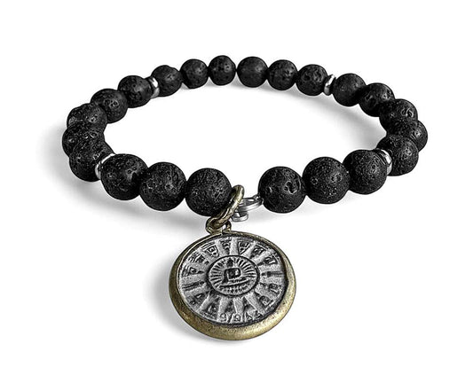ICON Design Living Buddha-Armband Shanti Amulett Lava 8 mm Dehnbar