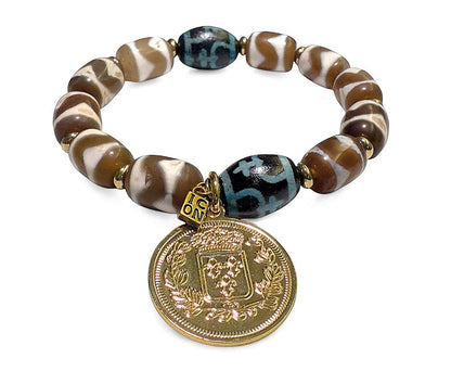 ICON Design Living Armband Butan Münze Vergoldet Tibetische Perlen Multicolor