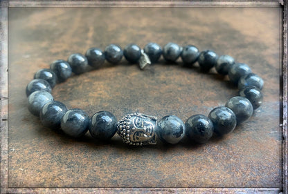 ICON Design Living Armband Labradorit Grau 8 mm Buddha Kata 8 mm Dehnbar Unisex