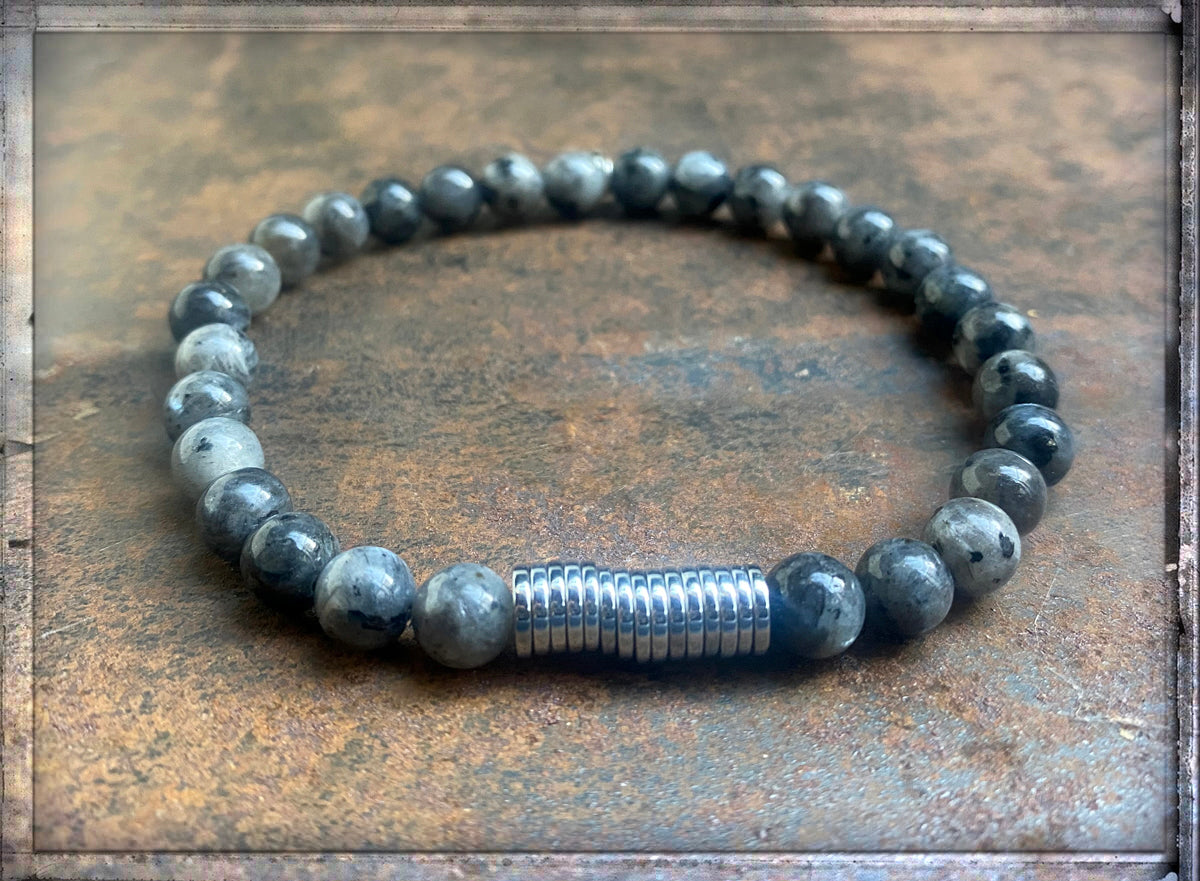 ICON Design Living Labradorit-Armband Grau Silber Dehnbar Unisex