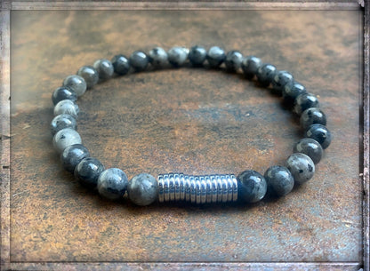 ICON Design Living Labradorit-Armband Grau Silber Dehnbar Unisex