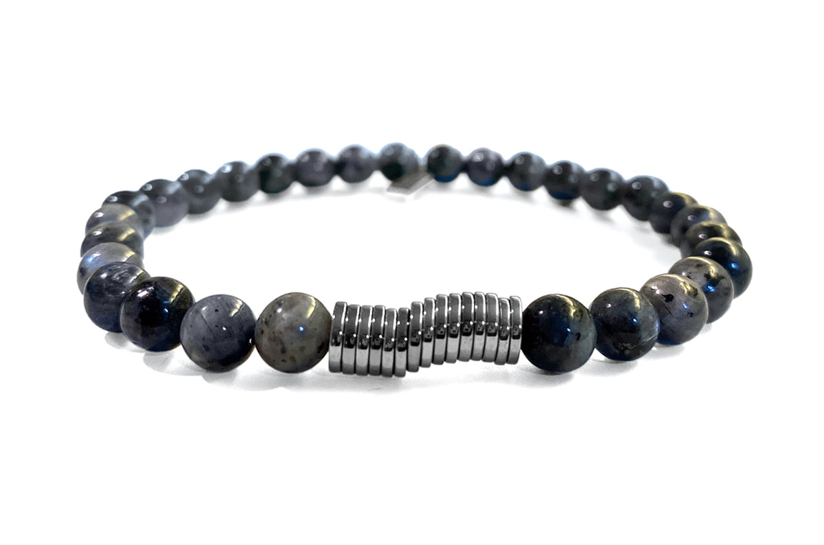 ICON Design Living Labradorit-Armband Grau 6 mm Silber Dehnbar Unisex