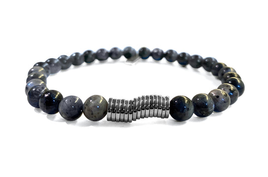 ICON Design Living Labradorit-Armband Grau 6 mm Silber Dehnbar Unisex