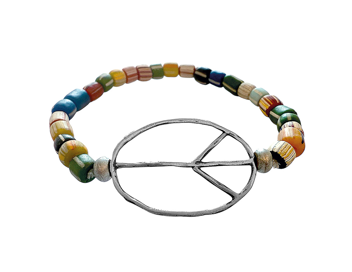 ICON Design Living Peace-Armband Eve Peace Glassteine Blau Mix Multicolor Silber Dehnbar
