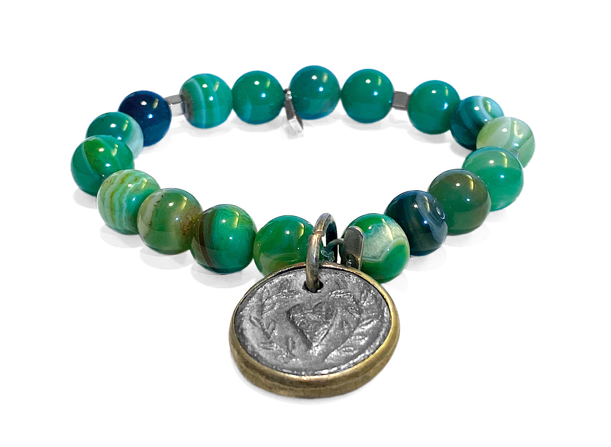 ICON Design Living Armband Herz-Amulett Achat Grün Dehnbar