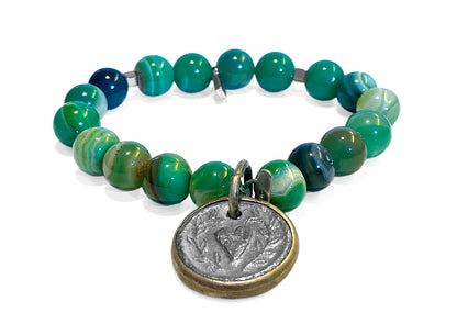 ICON Design Living Armband Herz-Amulett Achat Grün Dehnbar