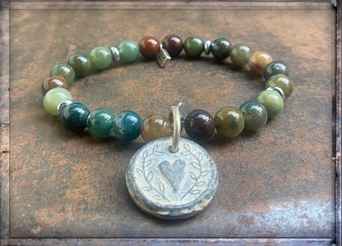 ICON Armband Herz-Amulett Achat Grün Dehnbar