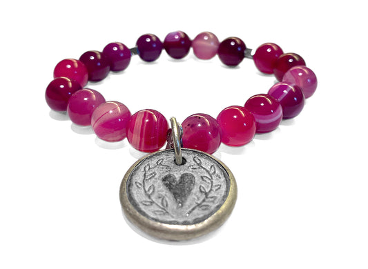 ICON Design Living Armband Herz-Amulett Achat Pink Dehnbar