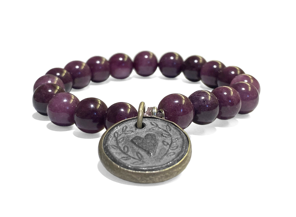 ICON Design Living Armband Herz-Amulett Achat Purple Lila Dehnbar