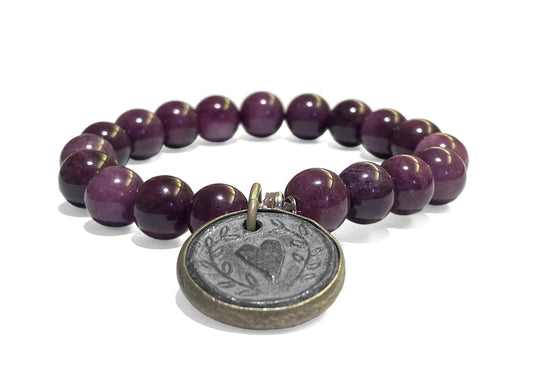 ICON Design Living Armband Herz-Amulett Achat Purple Lila Dehnbar