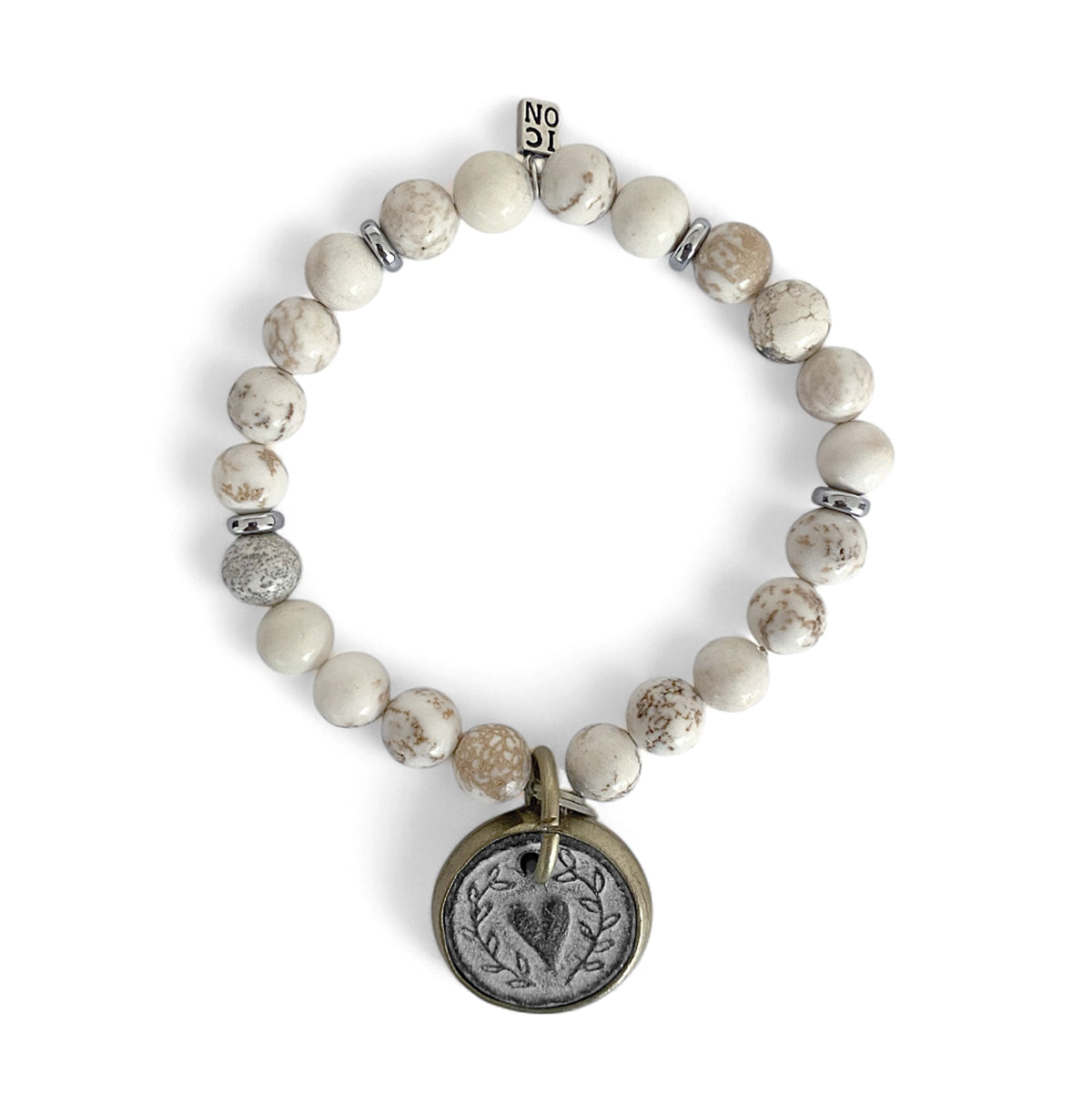 ICON Armband Herz-Amulett Howlith Weiß Dehnbar Shanti Heart