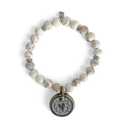 ICON Armband Herz-Amulett Howlith Weiß Dehnbar Shanti Heart