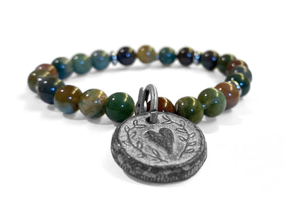 ICON Armband Herz-Amulett Achat Grün Khaki Oliv Dehnbar