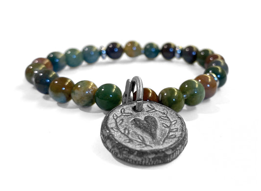ICON Armband Herz-Amulett Achat Grün Khaki Oliv Dehnbar