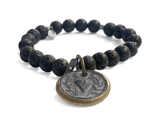 ICON Design Living Armband Herz-Amulett Lavastein Dehnbar