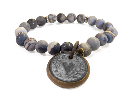 Icon Design Living Armband Herz-Amulett Shanti Jaspis Grau Dehnbar