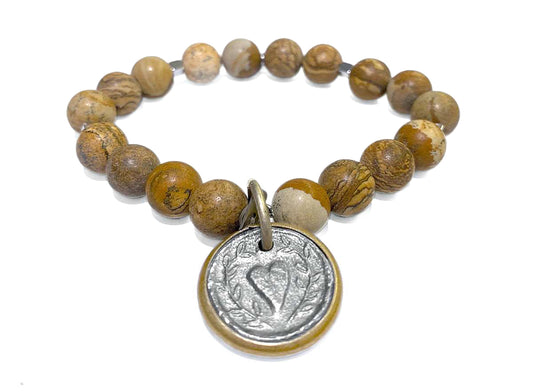 ICON Design Living Armband Herz-Amulett Picture Jaspis Dehnbar