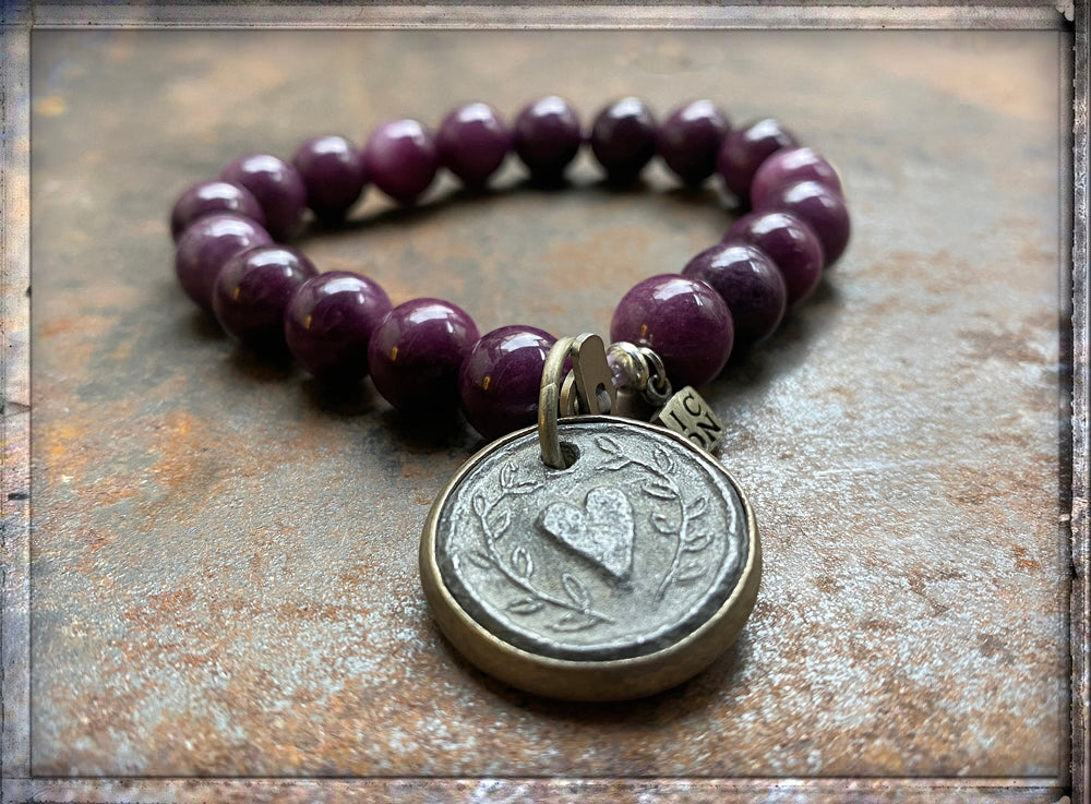 ICON Design Living Armband Herz-Amulett Achat Purple Dehnbar