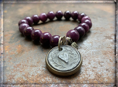 ICON Design Living Armband Herz-Amulett Achat Purple Dehnbar