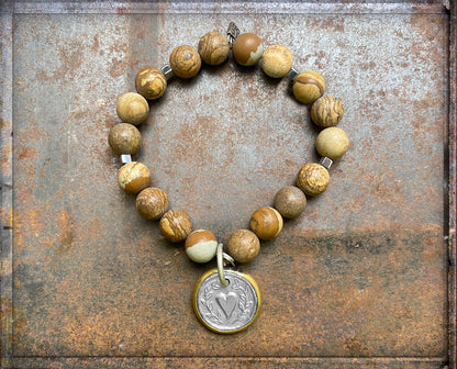 ICON Design Living Armband Herz-Amulett Silber Jaspis Dehnbar
