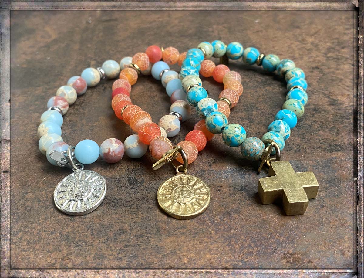 ICON Design Living Buddha-Armbänder Natursteine Vergoldet Versilbert Dehnbar