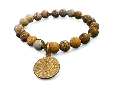 ICON Design Living Buddha-Armband Landschafts-Jaspis Amulett Vergoldet Dehnbar