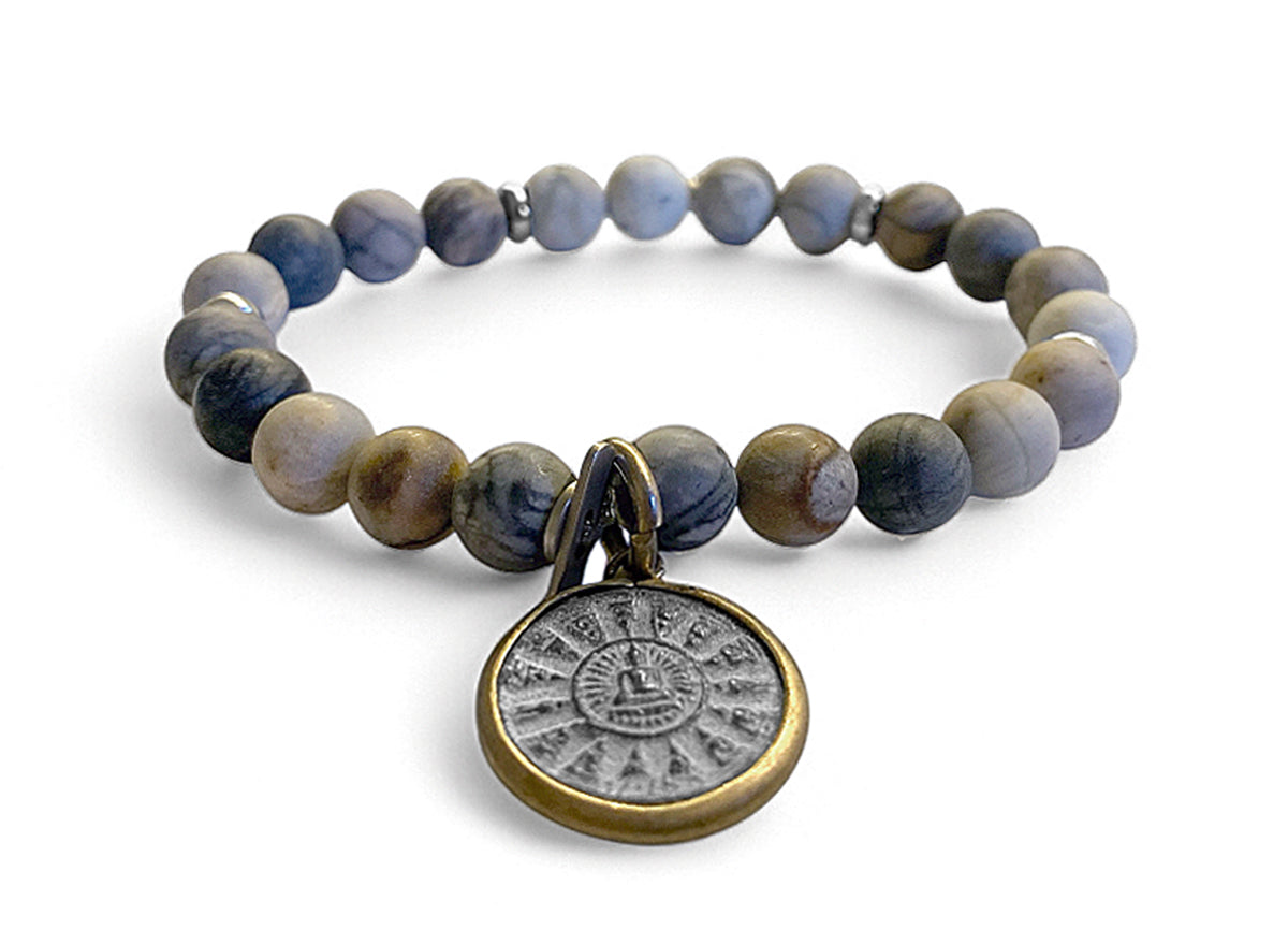ICON Design Living Armband Buddha-Amulett Picasso-Jaspis Grau Dehnbar