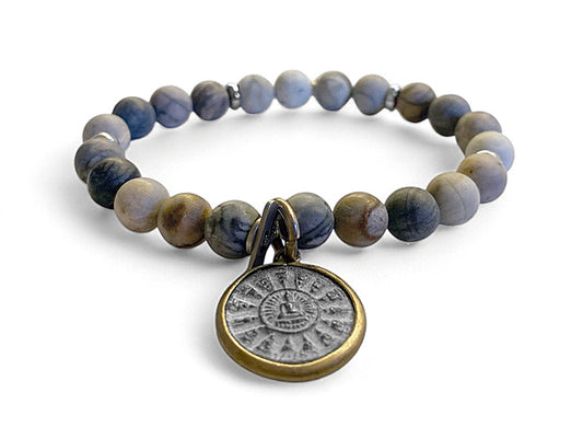 ICON Design Living Armband Buddha-Amulett Picasso-Jaspis Grau Dehnbar