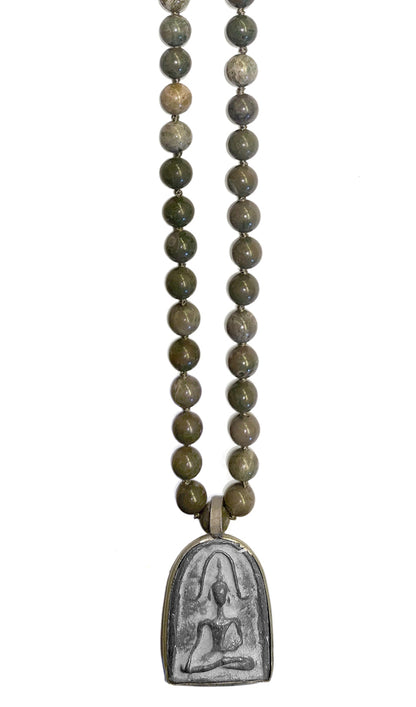 ICON Design Living Buddhakette Amulett Gross Jaspis Tea Wood 8 mm 90 cm Lang