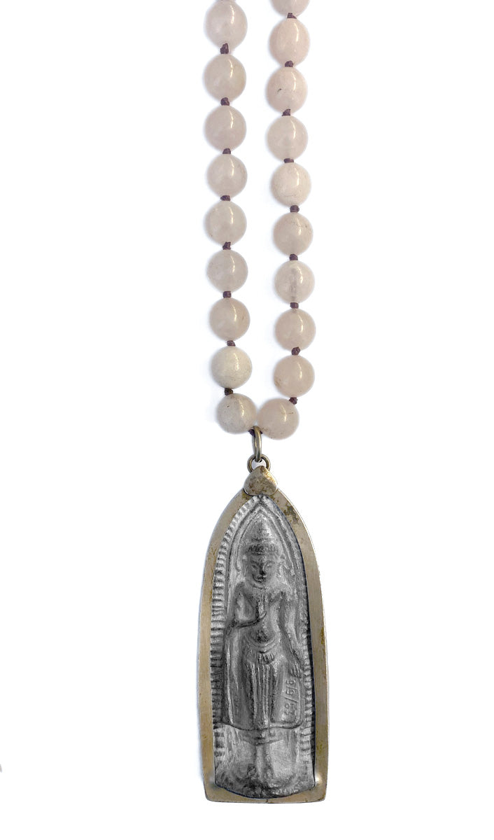 ICON Design Living Buddhakette Amulett Gross Länglich Rosenquarz 10 mm 90 cm Lang