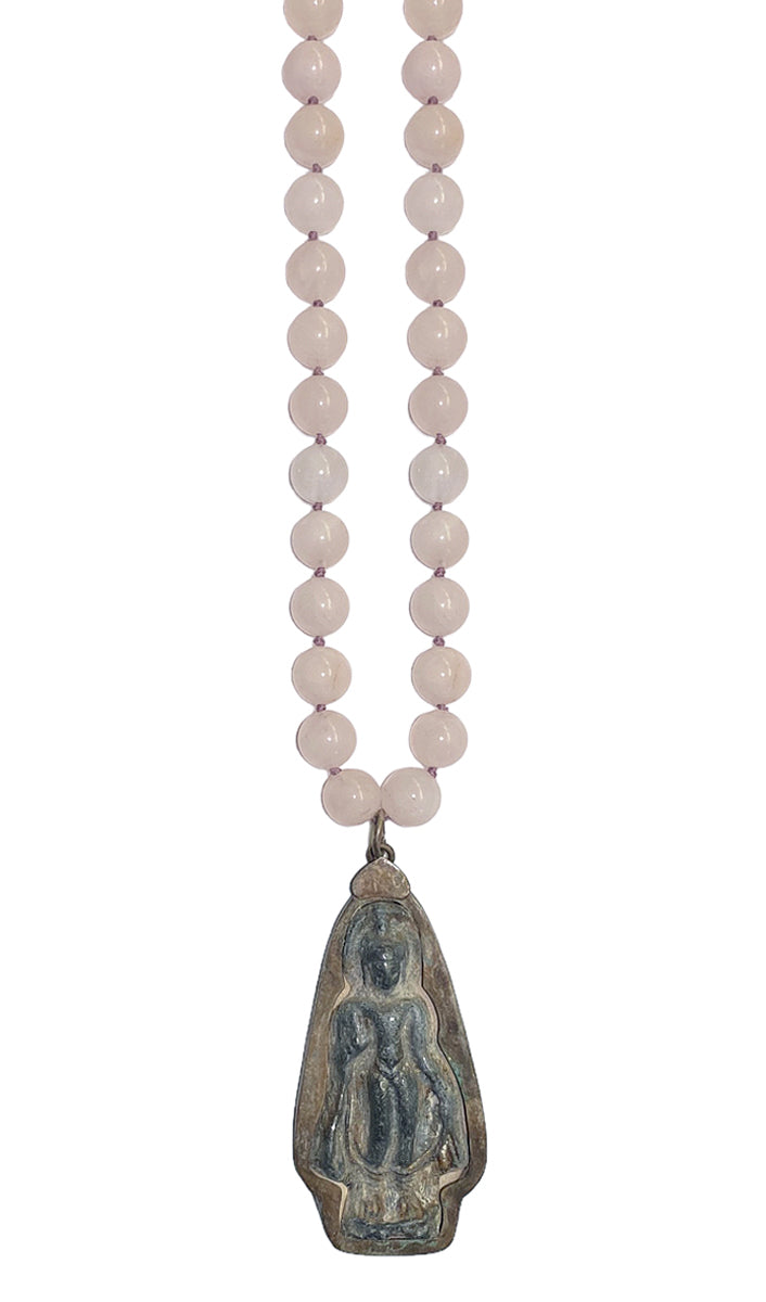 ICON Design Living Buddhakette Amulett Gross Rosenquarz 10 mm 90 cm Lang