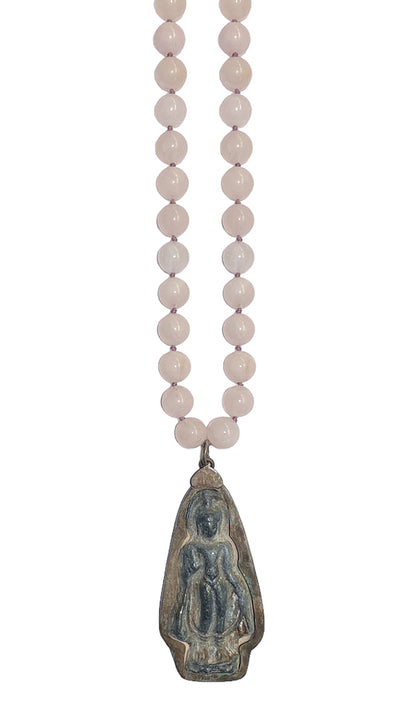 ICON Design Living Buddhakette Amulett Gross Rosenquarz 10 mm 90 cm Lang
